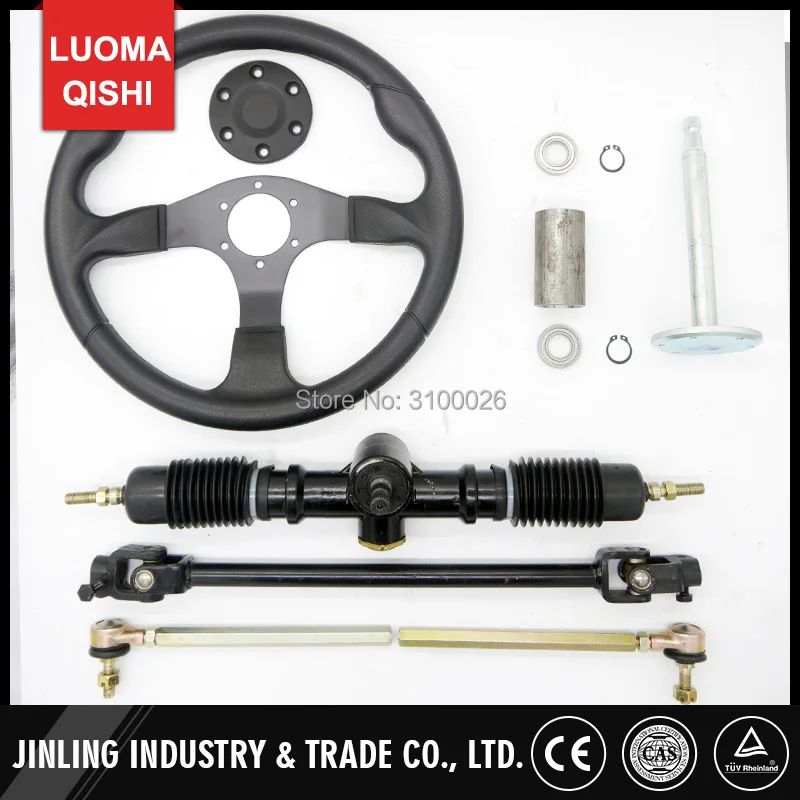 350mm Steering wheel 520mm Gear Pinion 490mm U Joints Tie Rod Assy Fit For DIY China Go Golf Kart Buggy Karting UTV Bike Parts