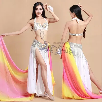 Belly Dance Costume Set 3pcs Bra/Belt/Skirt Bellydancing Practice Clothes Suits for Stage Show 10 colors available