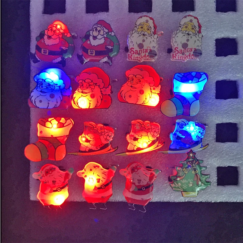 100pcs/set Christmas Jewelry Decoration Glow Flashing Brooch Multi-shaped Christmas Decoration