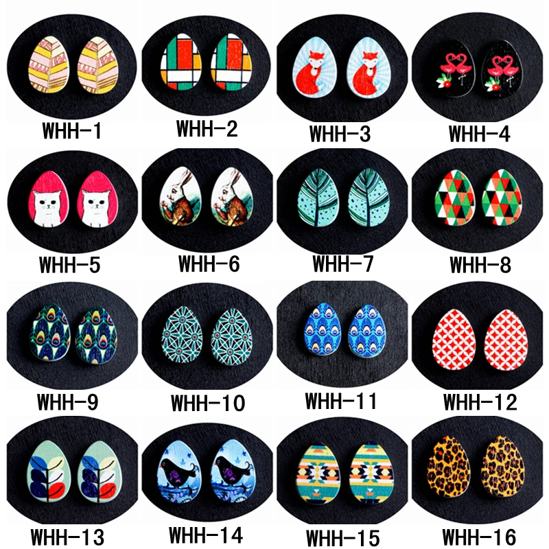 20PCS 13x18mm Tear Drop Shape image Painted Wood Laser Cut Cabochon to DIY Rings Earrings, Brooch, Necklace pendant(WHH-1-16)