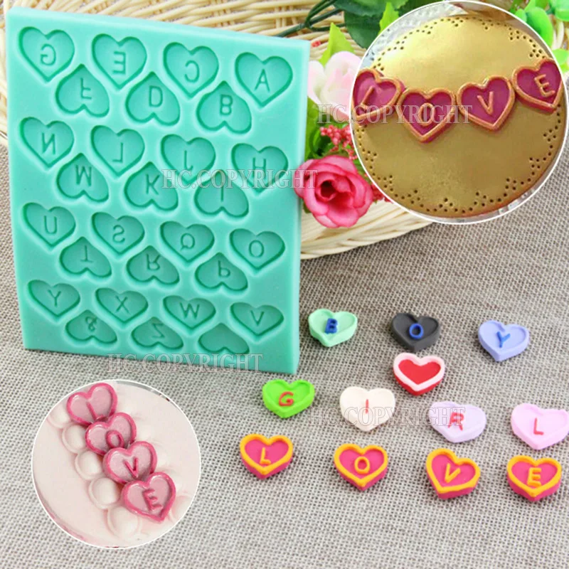 Love Heart Letter Shapes Cake Impression Mat Fondant Chocolate Silicone Mold Sugarcraft Cake Decor Tools