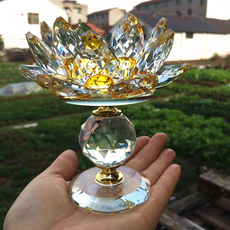 110*130mm Sparkle Golden Crystal Lotus Candlestick Glass Candle Holder Home Decoration Christmas Wedding Pary Decoration