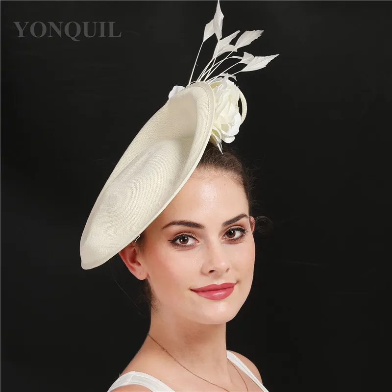 Beige Cocktailhut mit Blume Hochzeit Haarschmuck Kentucky Derby Fascinator Kopfbedeckung Hochwertiges Leinenimitat SYF666 – Detail 8
