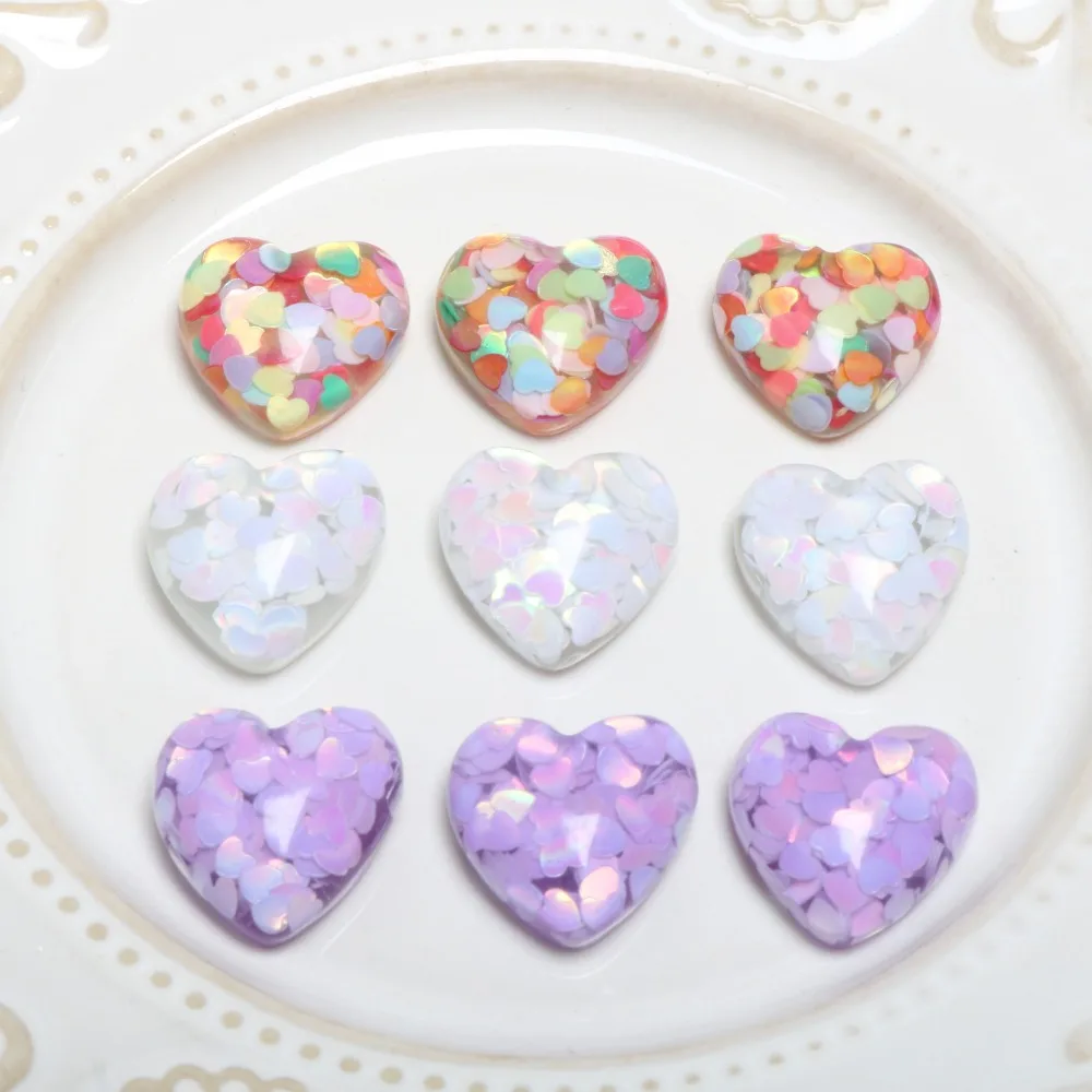 

New style 50pcs/lot Sequin core decoration cartoon hearts shape resin flatback beads diy jewelry earring pendant accessory