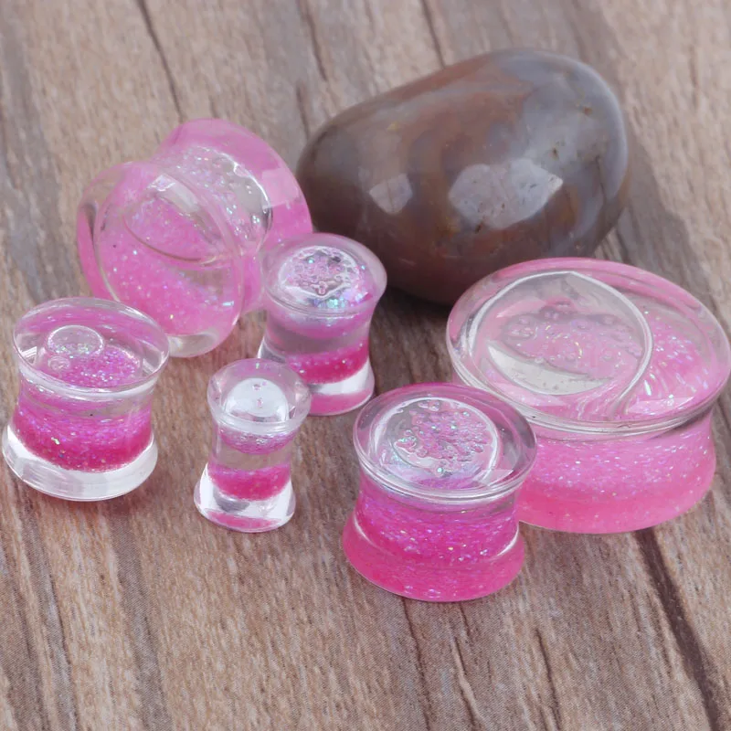 1 PCS Body Jewelry Pink Acrylic Luquid Glitter Ear Tunnel Plug Stretcher 6-16mm Body Pierce Piercing Ear Taper Expander