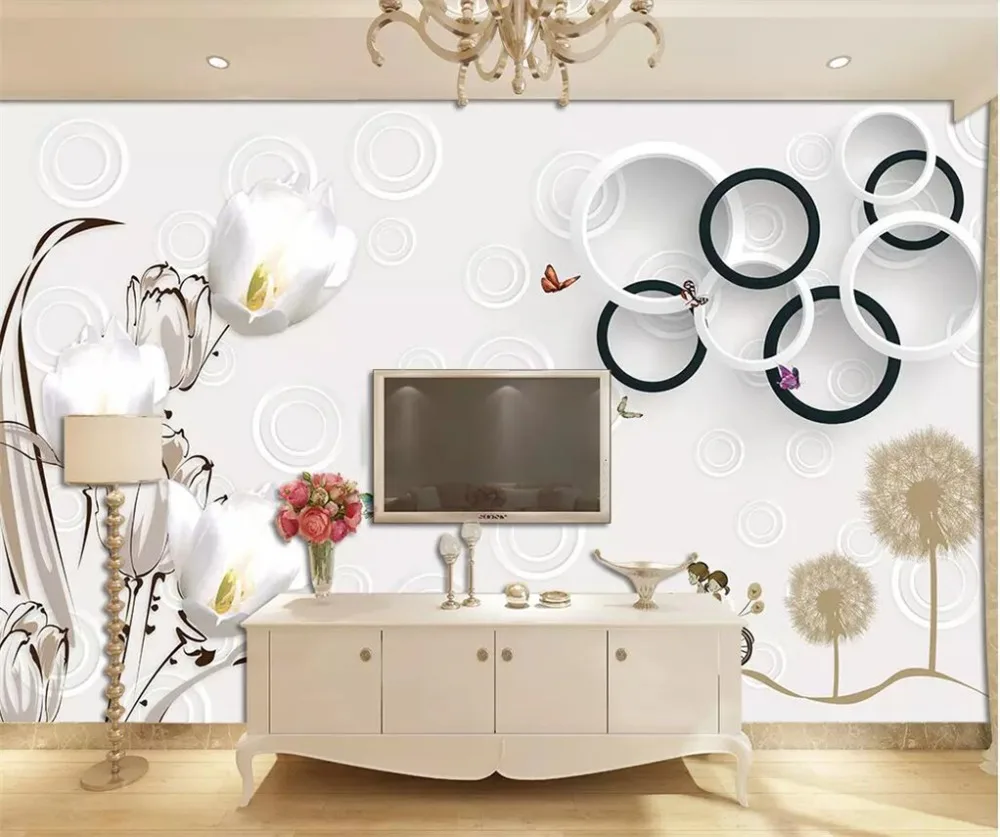 

beibehang papier peint Custom Wallpaper 3D Photo murals Papel de parede Circle Tulip TV Background wall paper 3d papel de parede