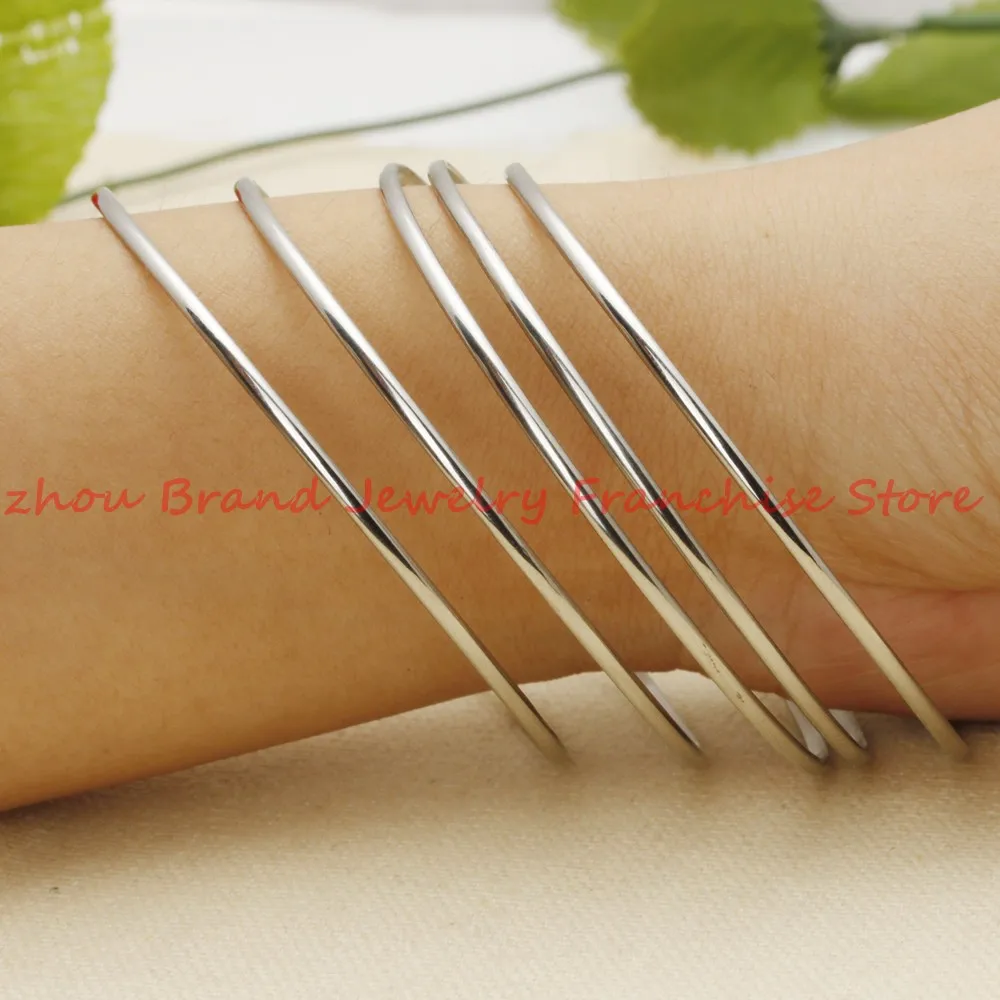 New Fashion 5pcs/Set 316L Silver color 316L Stainless Steel Women\'s Girls Round 2mm Bangle Jewelry Slim Wristband Chain Bracelet