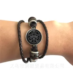 Satanic Pentagram Star Symbols Statement Black/Brown Leather Bracelet Bangle Handmade For Men Women Classic Jewelry Pagan Gift