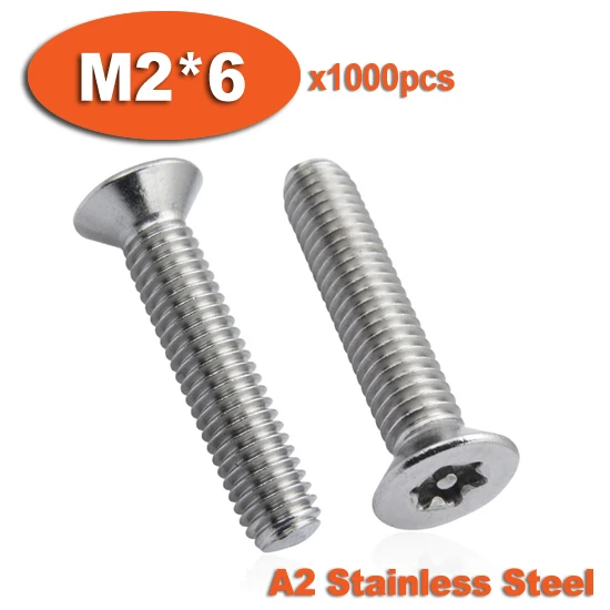 

1000pcs DIN7991 M2 x 6 A2 Stainless Steel Torx Flat Countersunk Head Tamper Proof Security Screw Screws