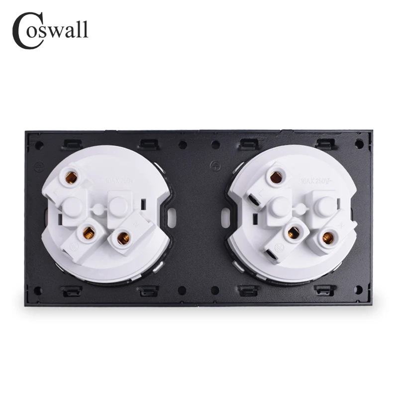 Coswall Crystal Tempered Pure Glass Panel 16A Double EU Standard Wall Power Socket Outlet Grounded With Child Protective Lock