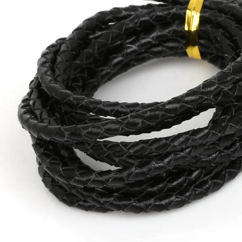 2meters/pack 4mm Round Genuine Braided Leather Cord/Thread/String/Rope for Necklace Bracelet Jewelry Material Supplies 5 Colors