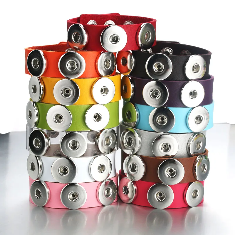 Multiple Colour 3 Button Leather Snap Bracelet/Bangle Leather Rope Bracelet Fit Boom Life 18mm Snap Button Jewelry 9407