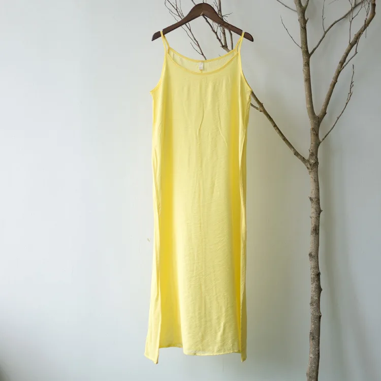 Silk Cotton Women's Full Slip Dress Summer Thin Spaghetti Strap Bottoming Skirt Loose Long Petticoat Undergarment Underskirt