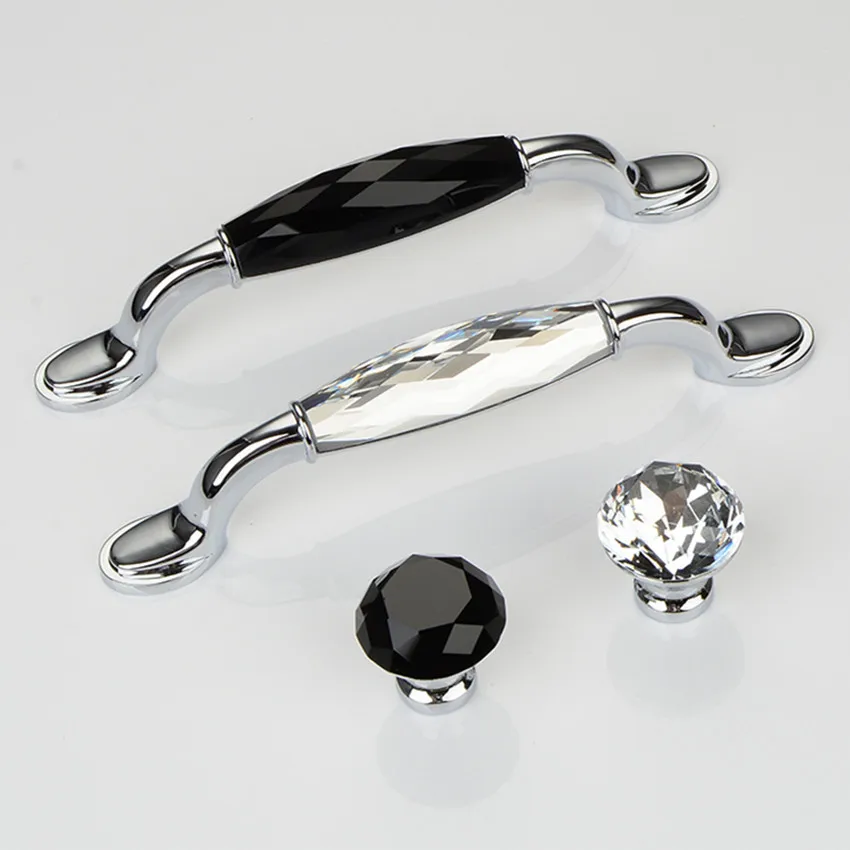 96 128mm fashion luxury clear black crystal kitchen cabinet wine cabinet handle silver drawer tv cabinet bathroom cabinet knob