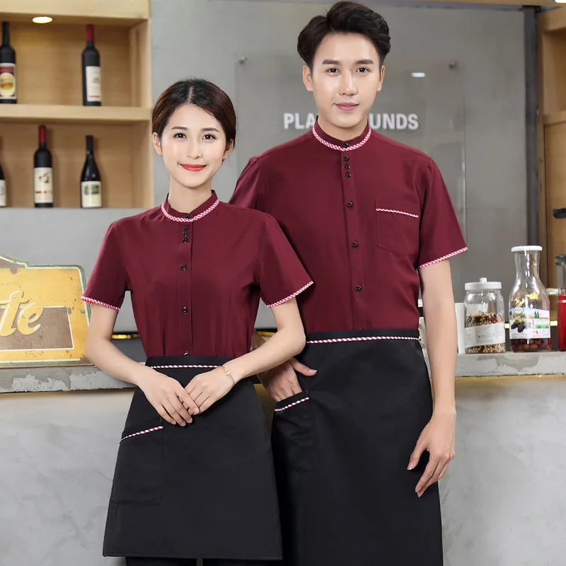 Hotel Waiter Uniform Female Waitress Chinese Restaurant Work Clothes Waiter Man Short-sleeved Hot Pot Shop Shirt Overalls H2218