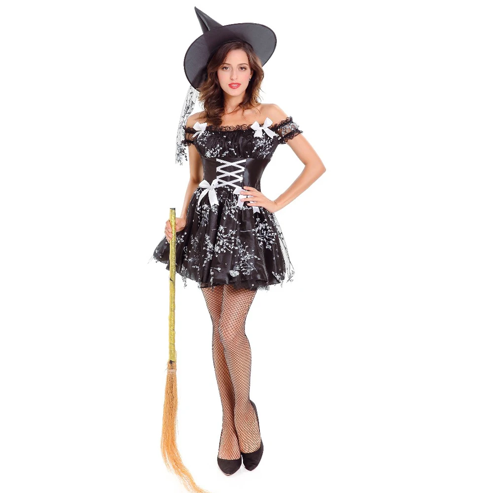 

Gothic Sexy Black Rose Pattern Dress Sexy Witch Vampire Costume Women Masquerade Party Halloween Cosplay Costume