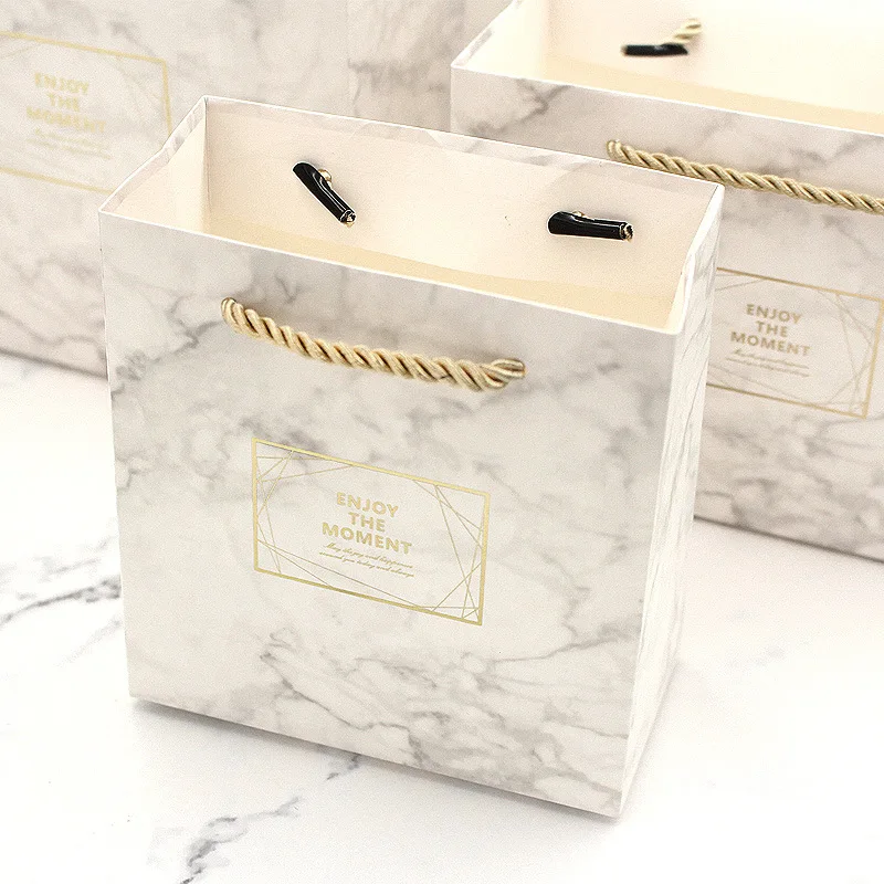 50pcs creative marble printing handbags portable paper bag with handle gift boxes matched packing bag box for dessert mooncake