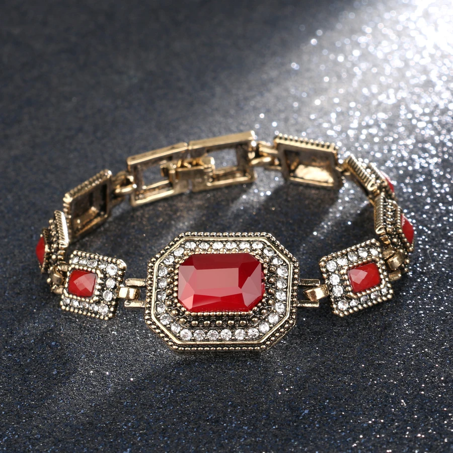 Luxury Red Crystal Bracelet Fashion Gold Color Austrian Crystal Bracelet For Women Vintage Jewelry 2017 New