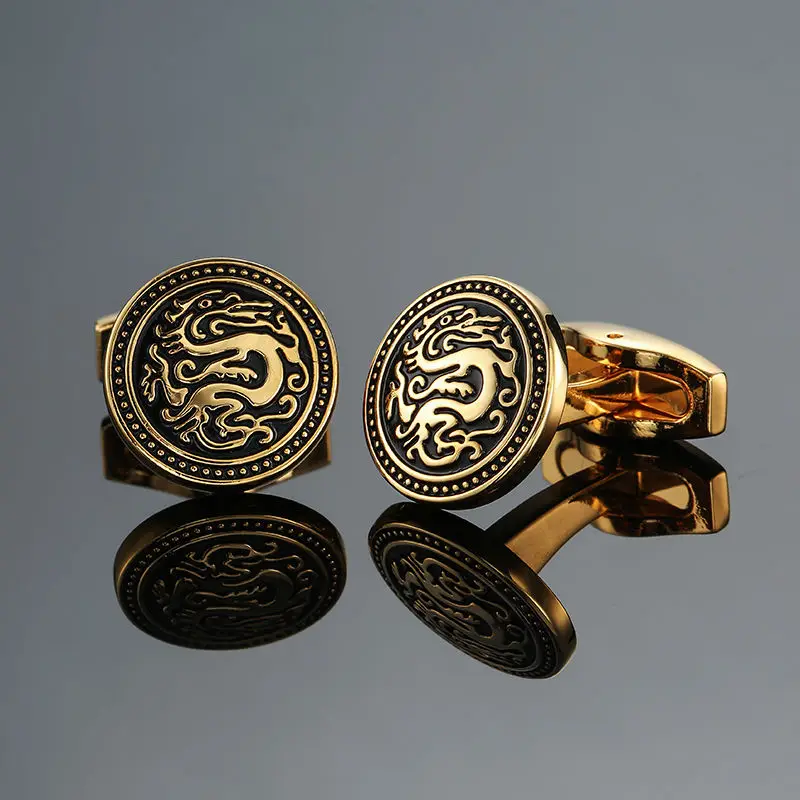 DY  Men French shirt Cufflinks  New high quality enamel round carving pattern retro pattern Cuff buckle