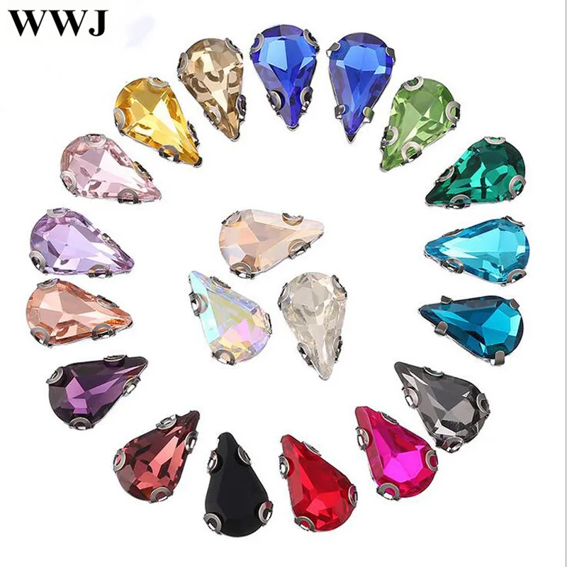 5x8 6x10 8x13 mm Drop Pointback Glass Crystal Stone With D Claw Setting Multi Colors Teardrop Sew On Claw Rhinestone