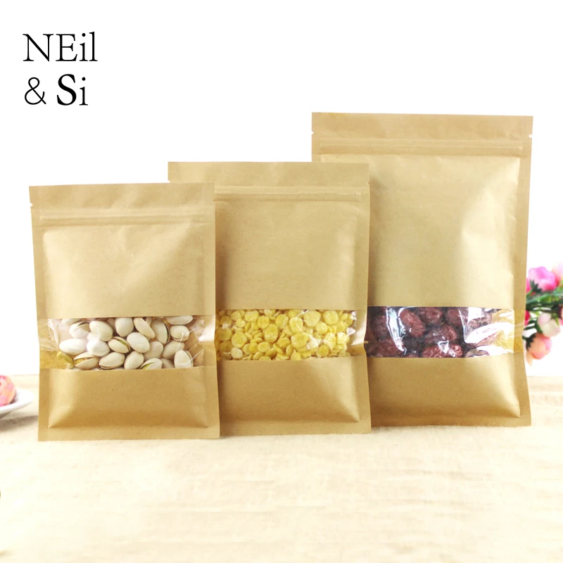 Kraft Paper Window Zip lock Bag Gift Dried Snack Tea Handmade Soap Packaging Pouch Zipper Hot Sealing Bags Free Shipping