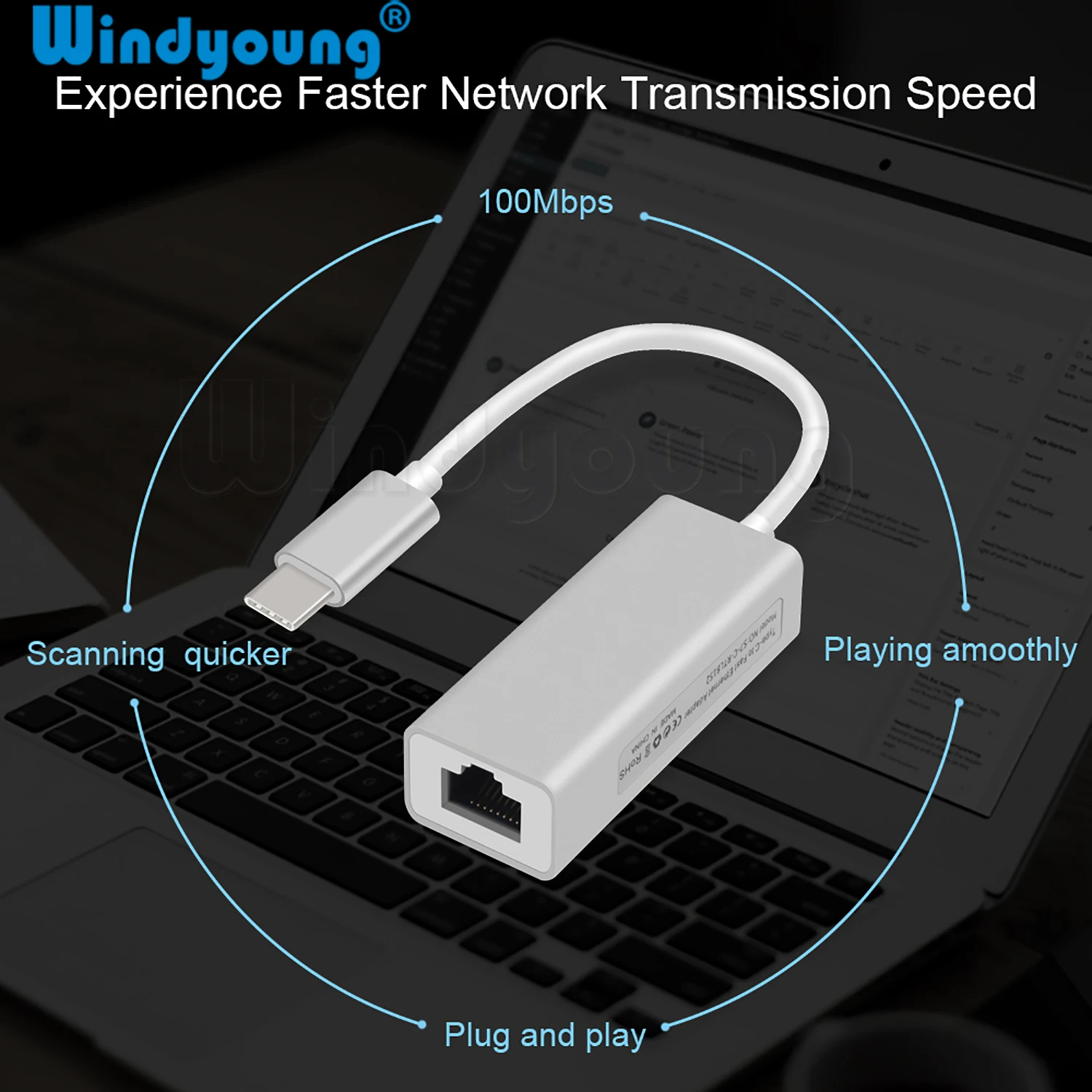 Type C to RJ45 Lan Adapter USB C to Ethernet Adapter 10/100Mbps USB Type-C Network Card USB C to Ethernet for MacBook Chromebook