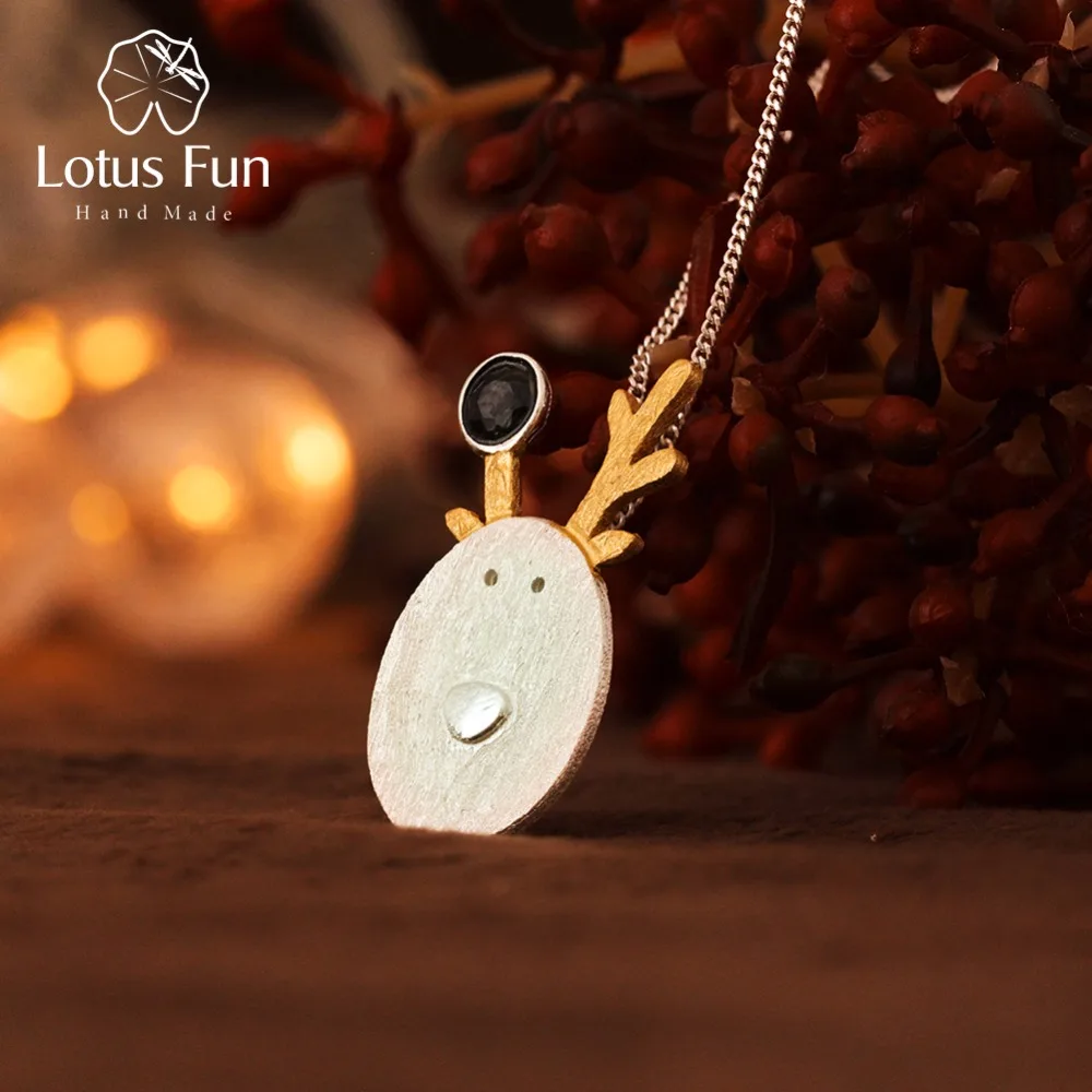 Lotus Fun Real 925 Sterling Silver Natural Handmade Fine Jewelry Christmas Joys Cute Reindeer Pendant without Necklace Best Gift