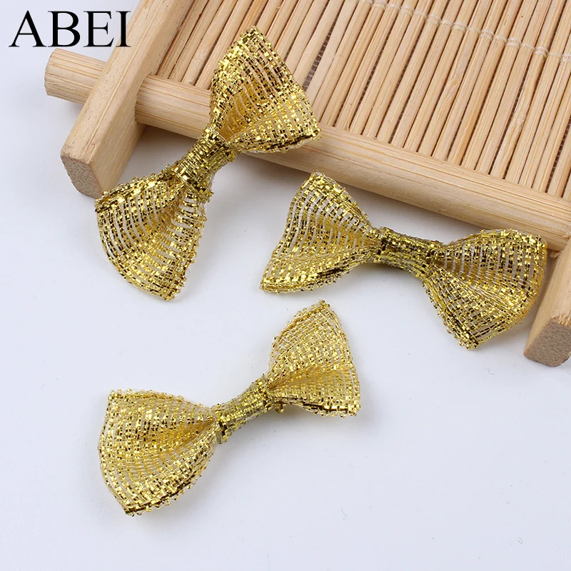 100pcs/lot Gold Silver Bows Handmade mini Bow Ties For Wedding Candy Box Party Gift Bag Scrapbook Decoration Garments Accessorie