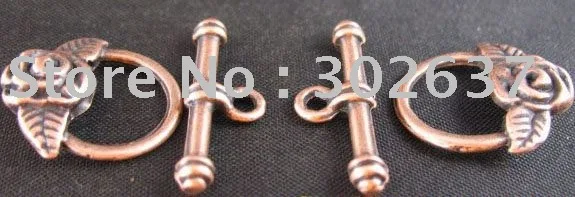 FREE SHIPPING 60sets Antiqued copper plt ROSE toggle clasps A26C