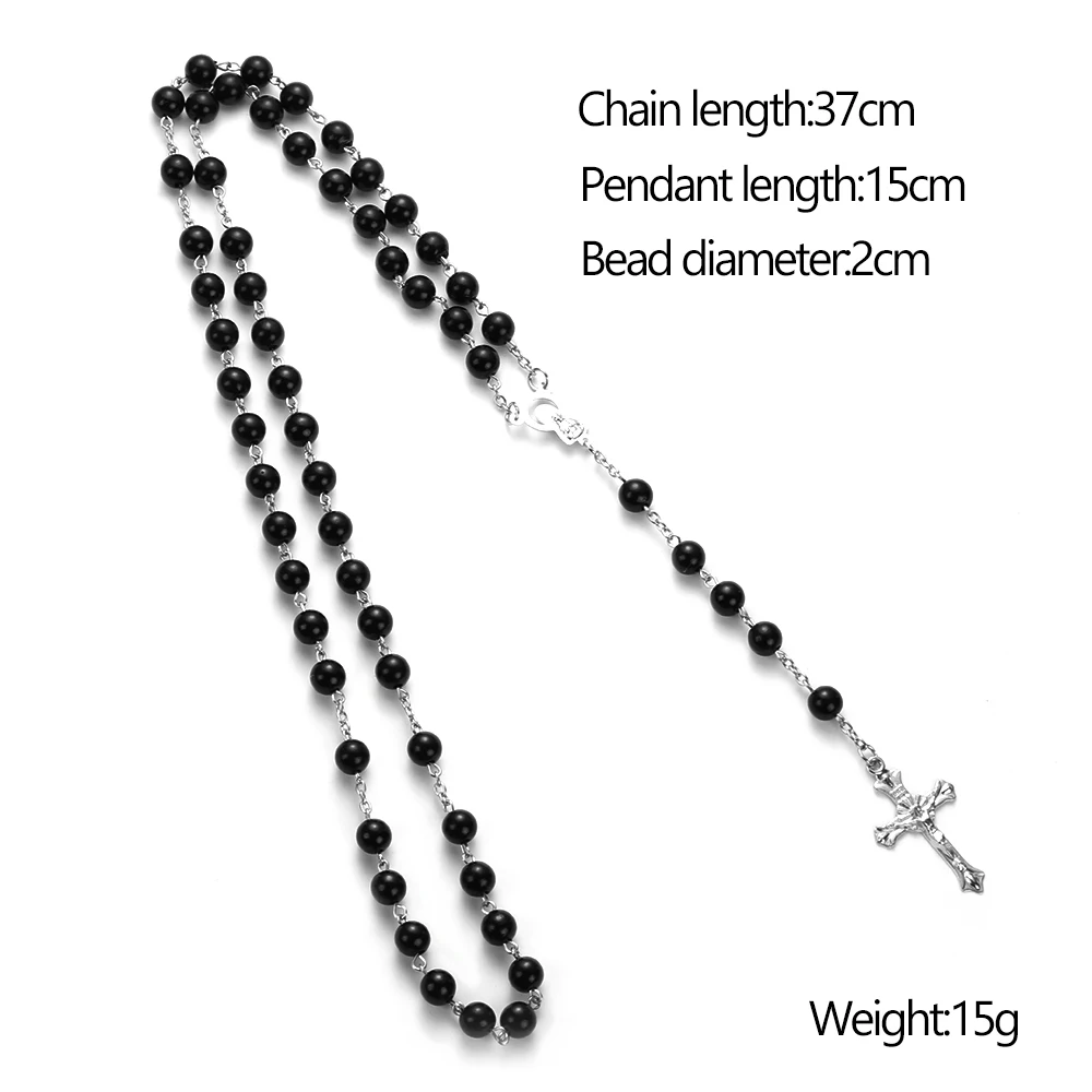 1PC Vintage Handmade Round Rosary Beads Chain Cross Necklace Virgin Mary Pendant Fashion Charm Jewelry Hot Sale