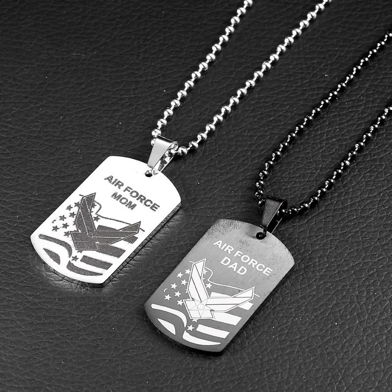 New Arrived Stainless Steel Military Jewelry Air Force DAD And MOM Soldier Necklace Pendant For Men