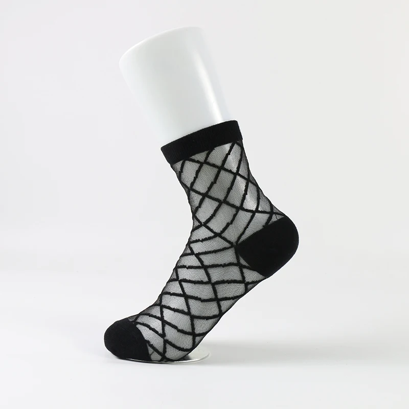 DONG AI 2 Pairs Sexy Grid Mesh Fishnet Ankle Socks Women Hollow Short Black Sock Ladies Sweet Mesh Net Yarn Thin Women Cool Sox