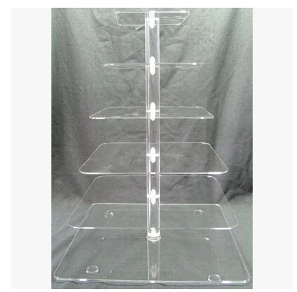 Hot selling 6 Tier Square Acrylic Cake Stand, Plexiglass Cup Cake Holder wedding decoration