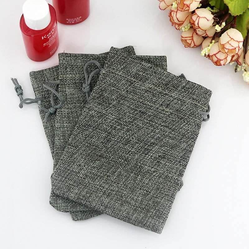 Wholesale 50Pcs 10*14cm Gray Jute Bag Small Gift Bag Incense Storage Linen Bag Candy Charms Jewelry Packaging Bags