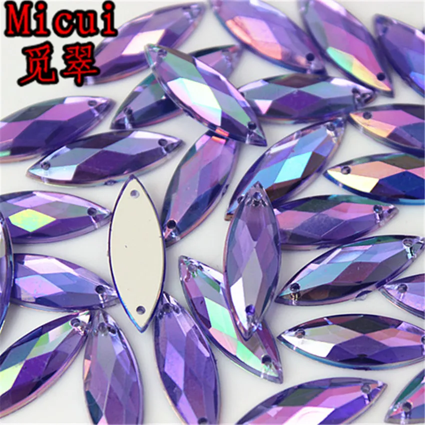 Micui 100PCS 7*21mm AB Horse Eye Acrylic Rhinestones Crystal Flat Back Beads Sew On Stones For Clothing Craft Decoration ZZ337