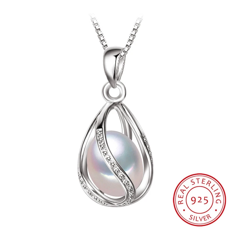 Fashion 925 Sterling Silver White Pearl Pendant Necklaces 18 inch 925 Silver Chains Statement Necklace For Women