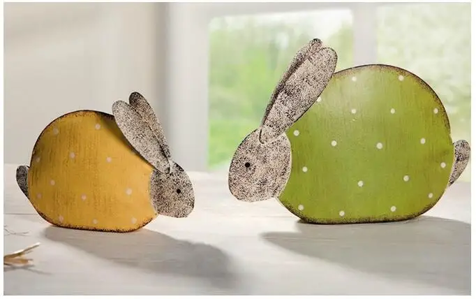 

2Pcs,Export Idyllic Rustic Green Yellow Iron Ornaments Rabbit Suit Spring Models Adornment Desktop Window Decoration