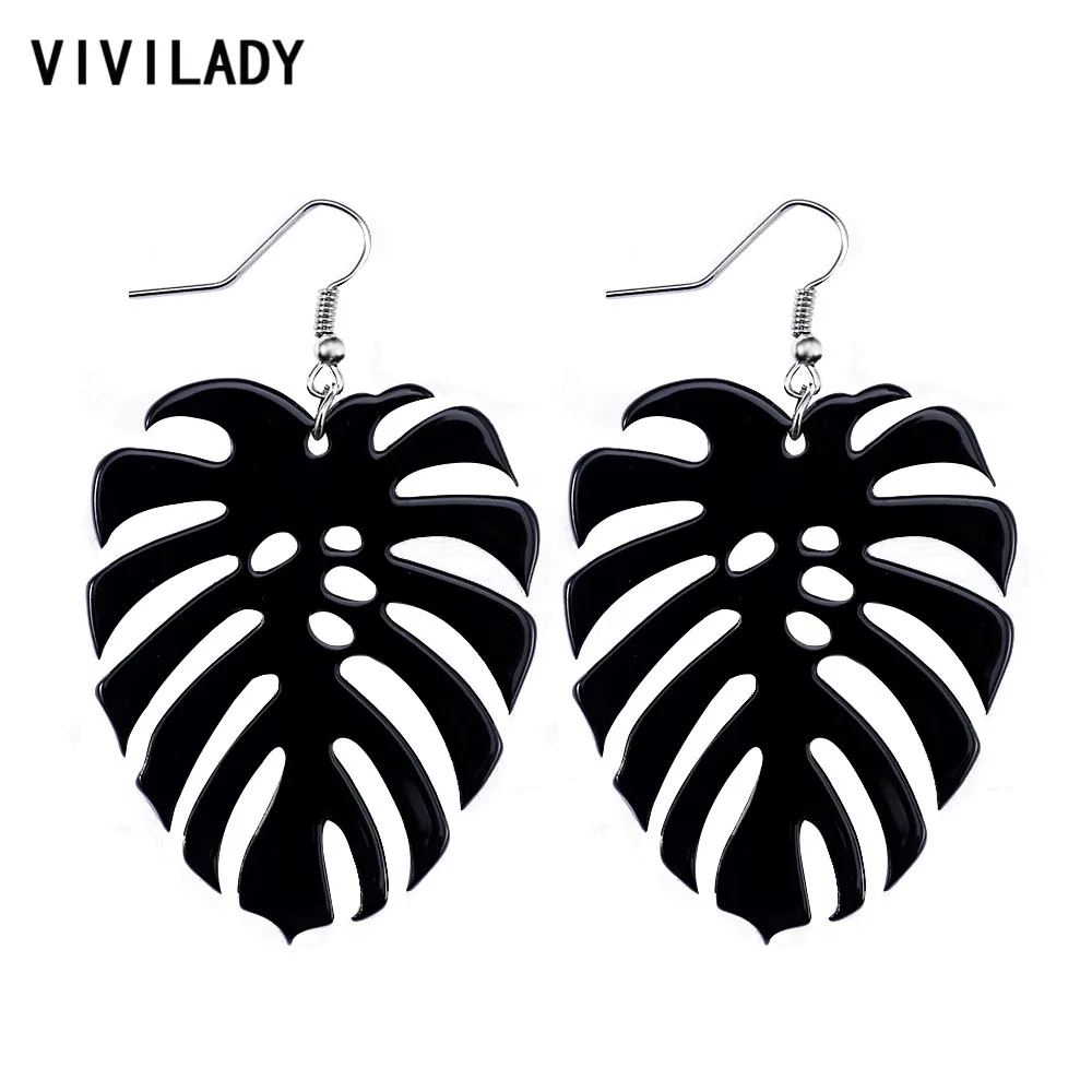 VIVILADY Trendy Monstera Leaf  Drop Dangle Earrings Women Black Acrylic Statement Tropical Plant Jewelry Brinco Bijoux Gifts