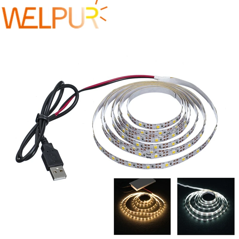 WELPUR battery 5V USB LED Strip 2835 DC LED Light Flexible 50CM 1M 2M 3M 5M white warm  For TV Background Lighting Night light