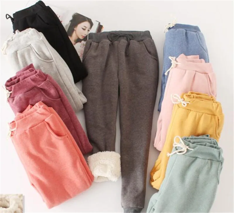 Women Pant Winter Thick Lambskin Cashmere Pants Warm Female Casual Pants Loose Harlan Pants Long Trousers Plus Size Xl