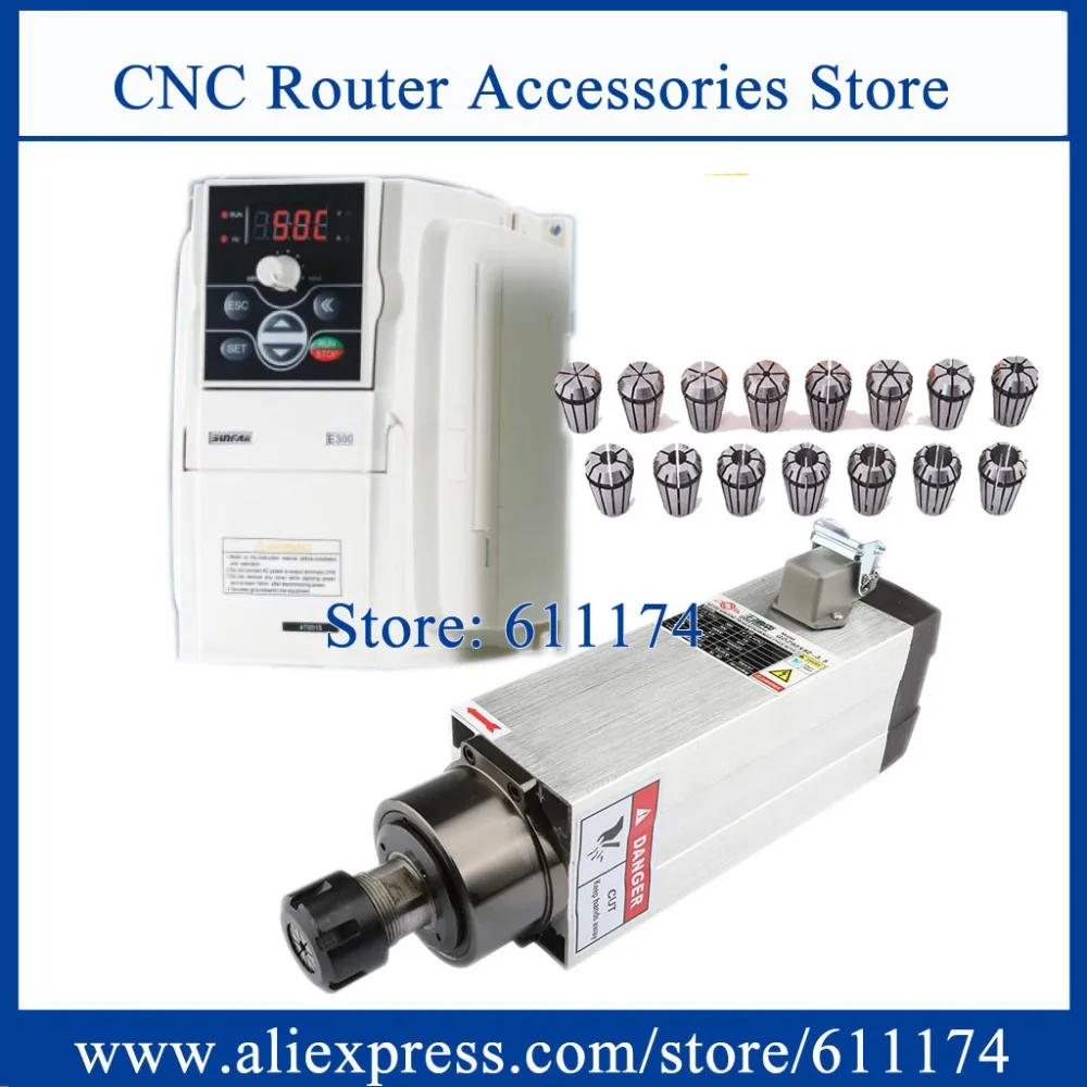 CNC 4 подшипниковый мотор шпинделя 3.5Kw AC380V с воздушным охлаждением мотор шпинделя ER25 18000 об/мин и 4Kw AC380V VFD инвертор и 15 шт ER25 сбор