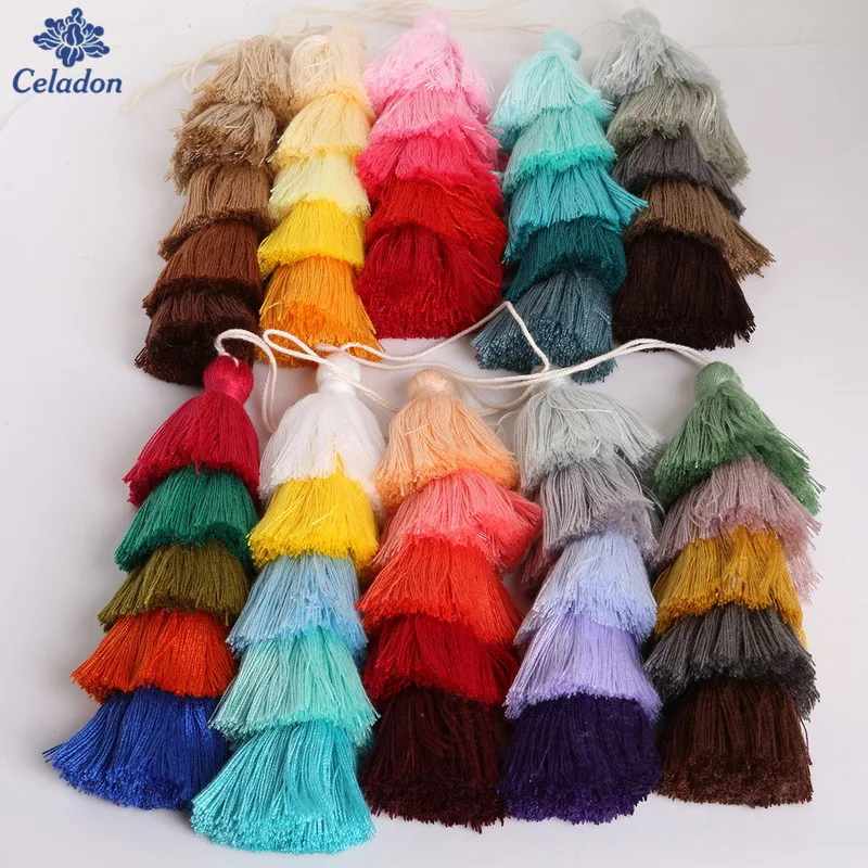 15cm long Silk Tassels Five Colors Poly Cotton Tassel Charms, For Fashion Necklace Jewelry Key Chain Bag Decoration