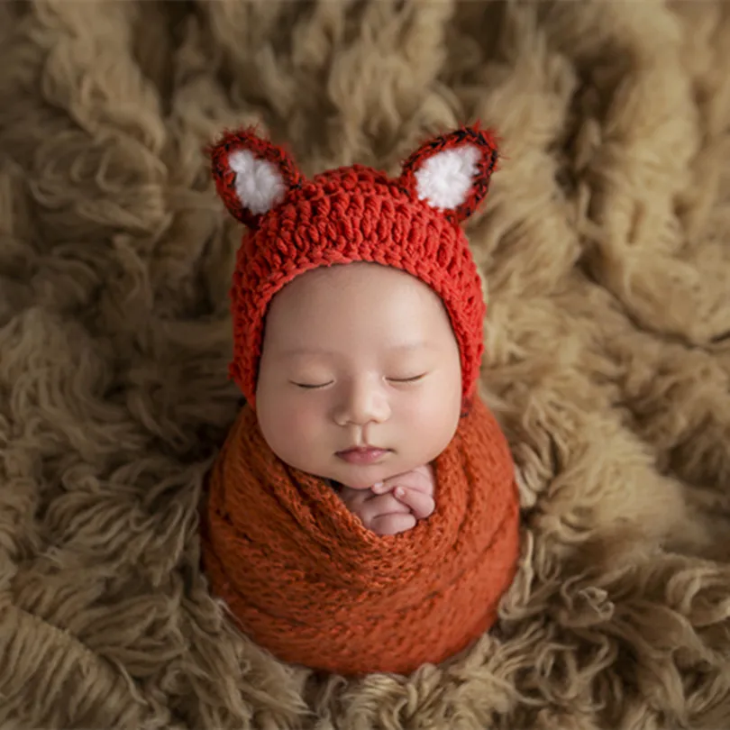 

Newborn Animal Hat Photo Props Knit Newborn Fox Bonnet Baby Girl Cap Infant Bonnet photography Props