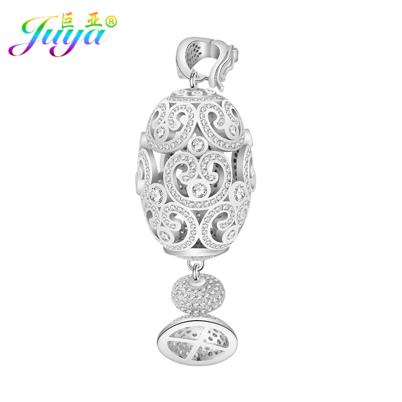 Juya DIY Cubic Zirconia Hollow Heart Pattern Connector Pendant Accessories For Women Pearls Tassels Needlework Jewelry Making