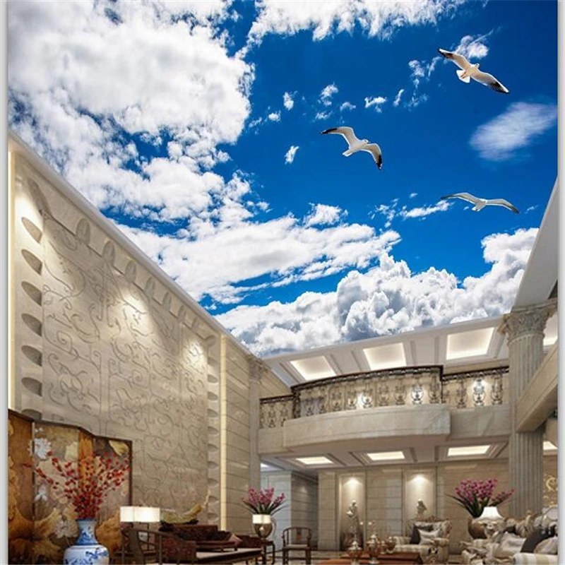 wellyu Custom wallpaper 3D Photo murals Beautiful Blue sky White Cloud Butterfly Ceiling Zenith Living room Papel de parede 3d