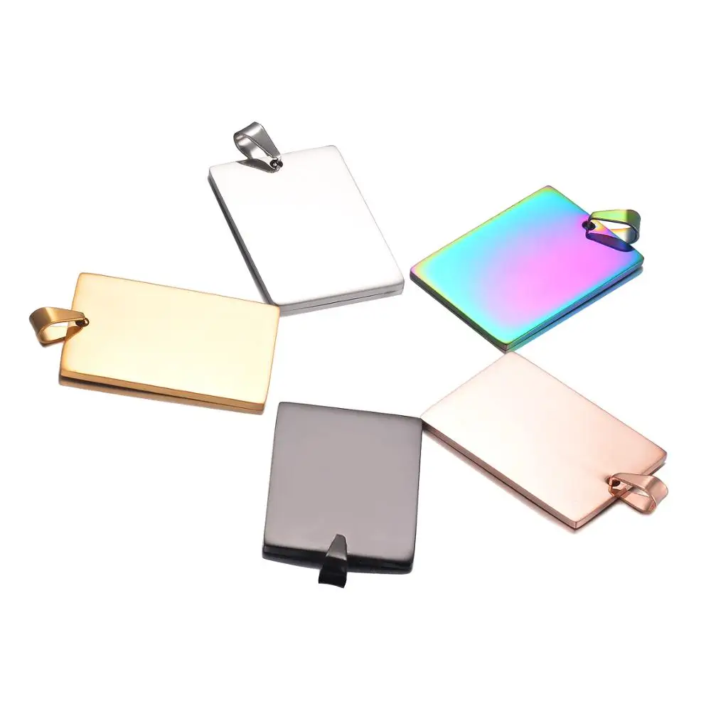 5pcs Wholesale Rectangle 5 Colors Unisex Stainless Steel Army ID Blank Dog Tags Pendant Necklace Jewelry 28*40mm Hypollergenic
