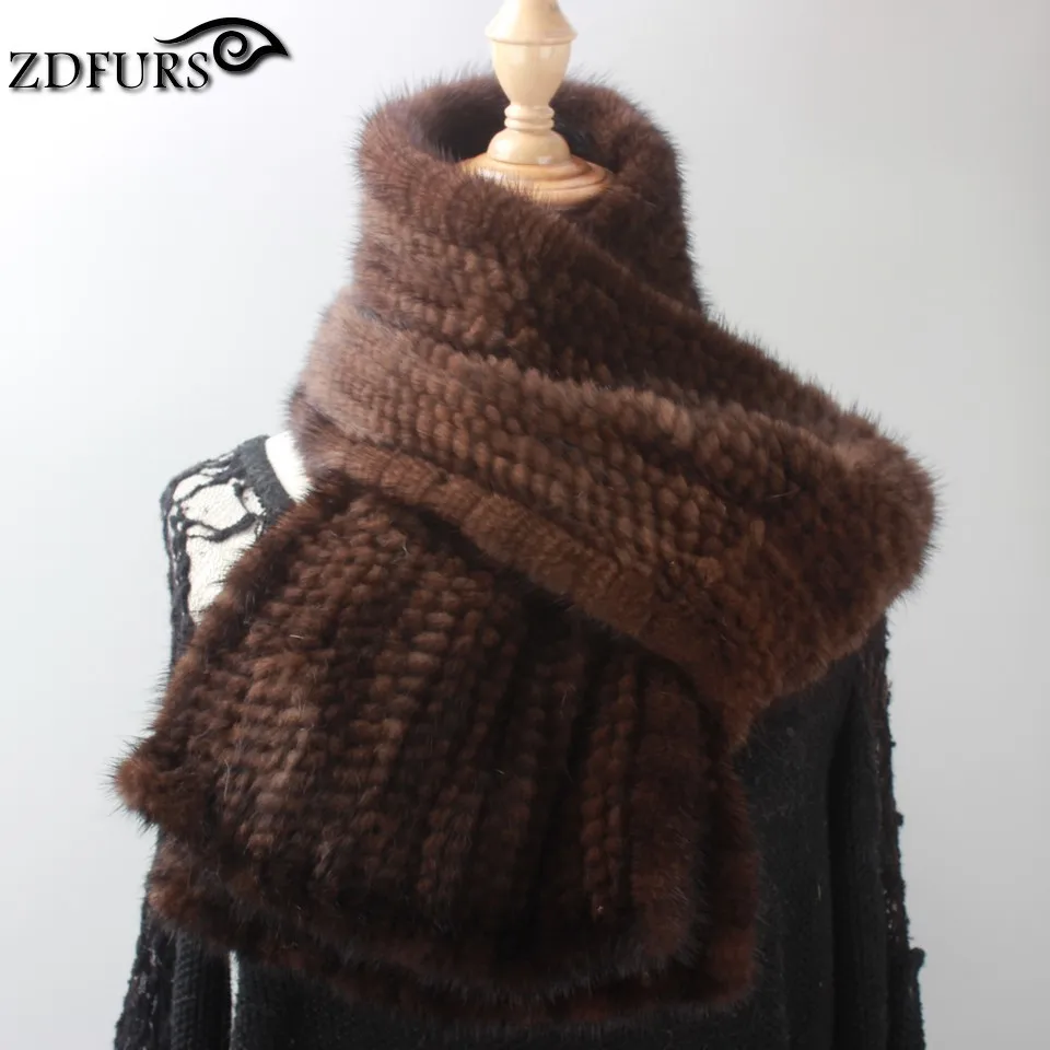 

FXFURS 2020 fashion new Women Knitted Mink Fur Scarf Handmade Long Warm Winter Fur Stole Fur Shawl 2 Colors