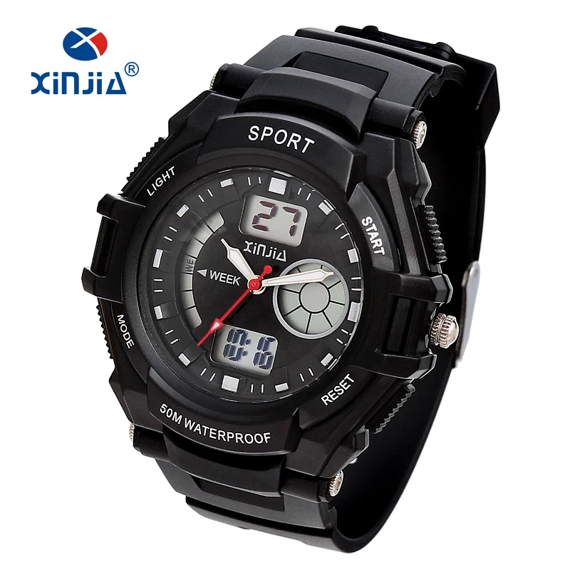 New Cheap 5 atm Light Analog Digital wristwatch Girl Boy Sports Watches 50M Waterproof Rubber Watch