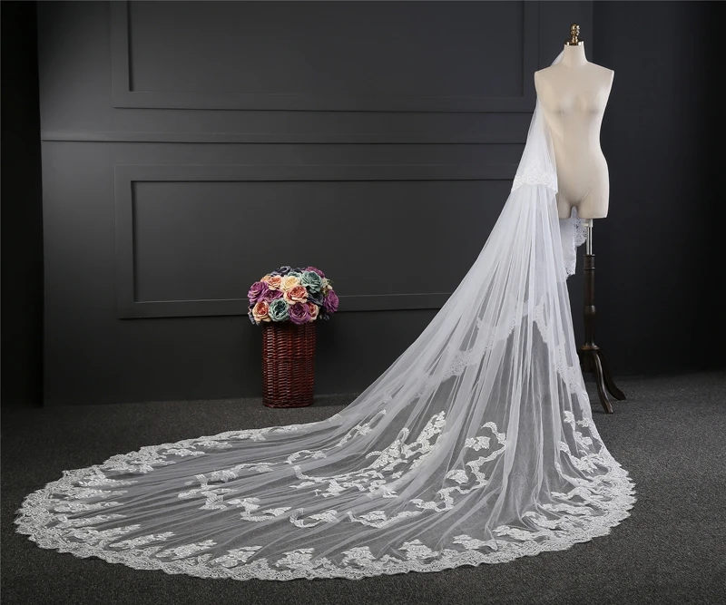 Fashion Lace Edge 3.5 meter Bridal veil 2025 Two layer Wedding veils veu de noiva sluier Cheap wedding veil with comb