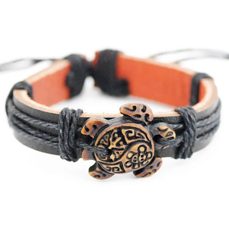 Men Women's Jewelry Wholesale 10pcs MXIED Cool Hawaiian surf Sea Turtles Pendant Surfing Leather Bracelets Bangles Gifts